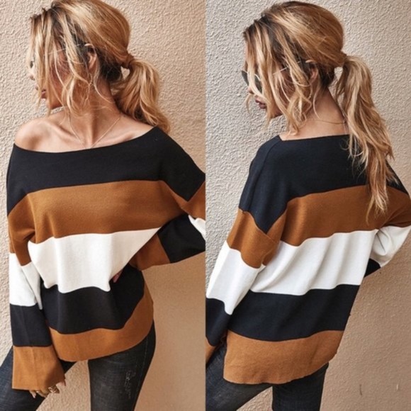 Color Block Knit Sweater - BROWN MIX - Picture 2 of 3